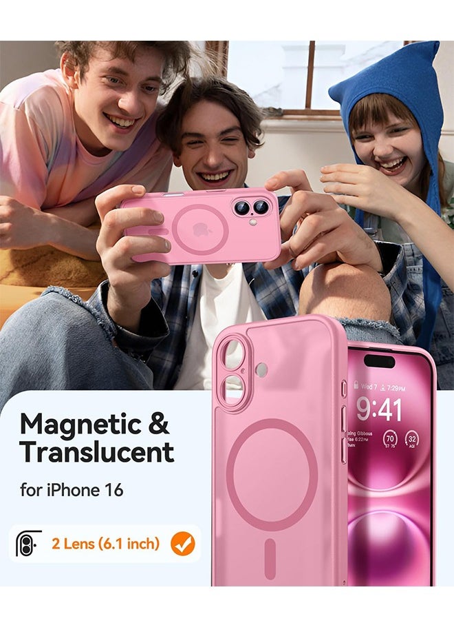 Generic - Magnetic for iPhone 16 Case, Upgraded Full Camera Protection Compatible with Magsafe Translucent Matte Shockproof Protective Phone Case for iPhone 16 Pink - Image 1