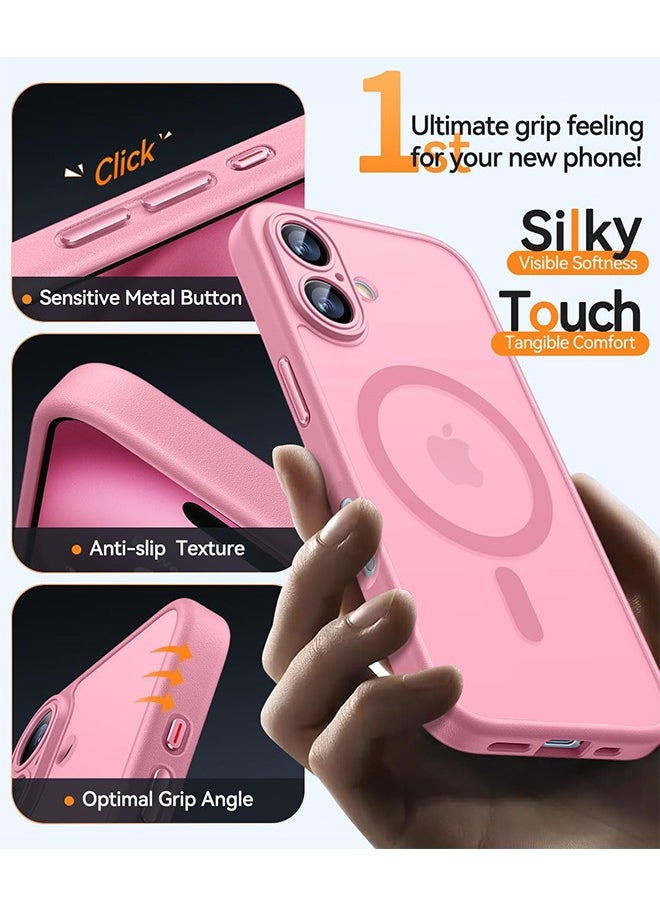 Generic - Magnetic for iPhone 16 Case, Upgraded Full Camera Protection Compatible with Magsafe Translucent Matte Shockproof Protective Phone Case for iPhone 16 Pink - Image 1