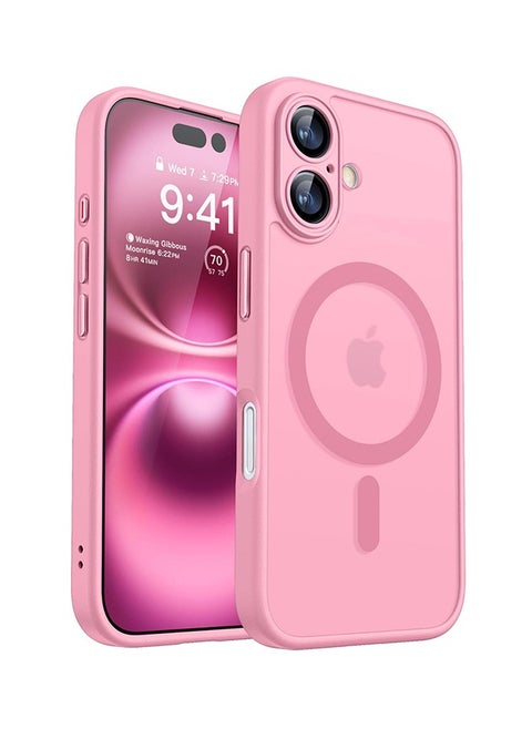 Magnetic for iPhone 16 Case, Upgraded Full Camera Protection Compatible with Magsafe Translucent Matte Shockproof Protective Phone Case for iPhone 16 Pink