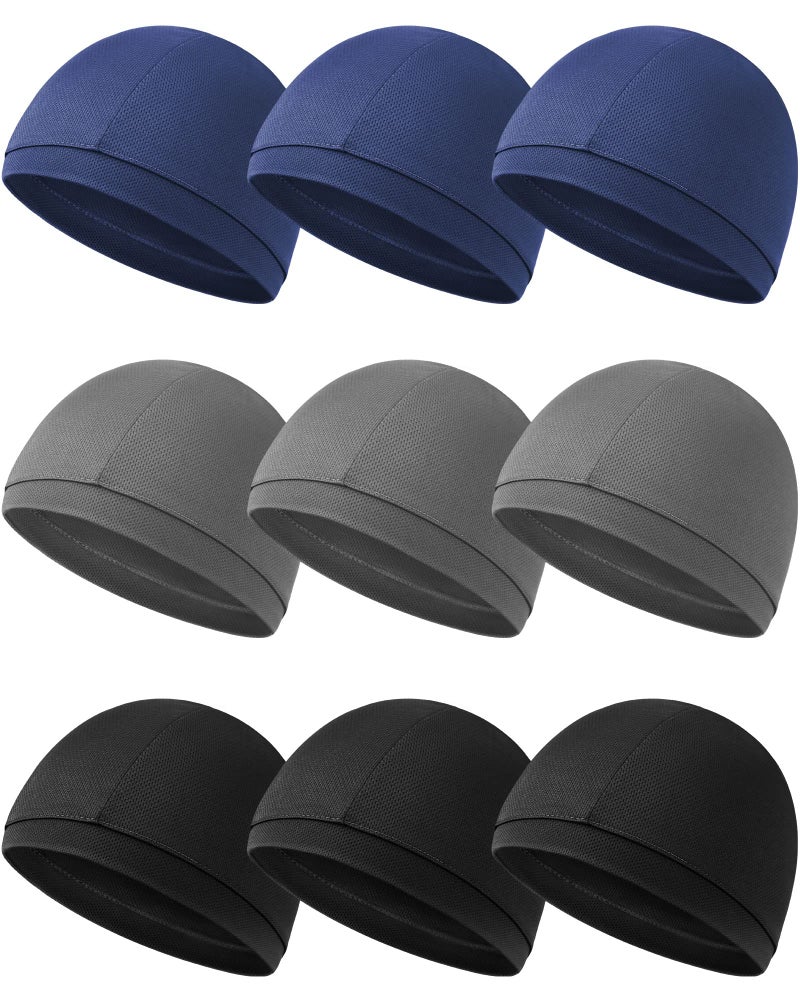 Jeere 9 Pcs Cooling Skull Cap Camo Liner Sweat Wicking Lightweight Cycling Cap Running Head hat for Men Women(Solid Style) - Image 1