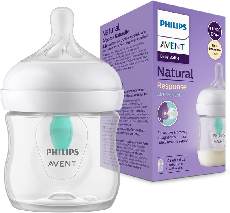 Avent Philips Avent Natural Response Baby Bottle - 125ml with AirFree Vent, BPA Free for Newborns - Image 1
