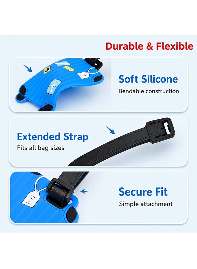 6PCS Colorful Silicone Luggage Tags, Personalized Cartoon Suitcase Labels with Waterproof Information Card, Adjustable Strap Travel Bag Identifiers for Luggage Backpack - Image 4