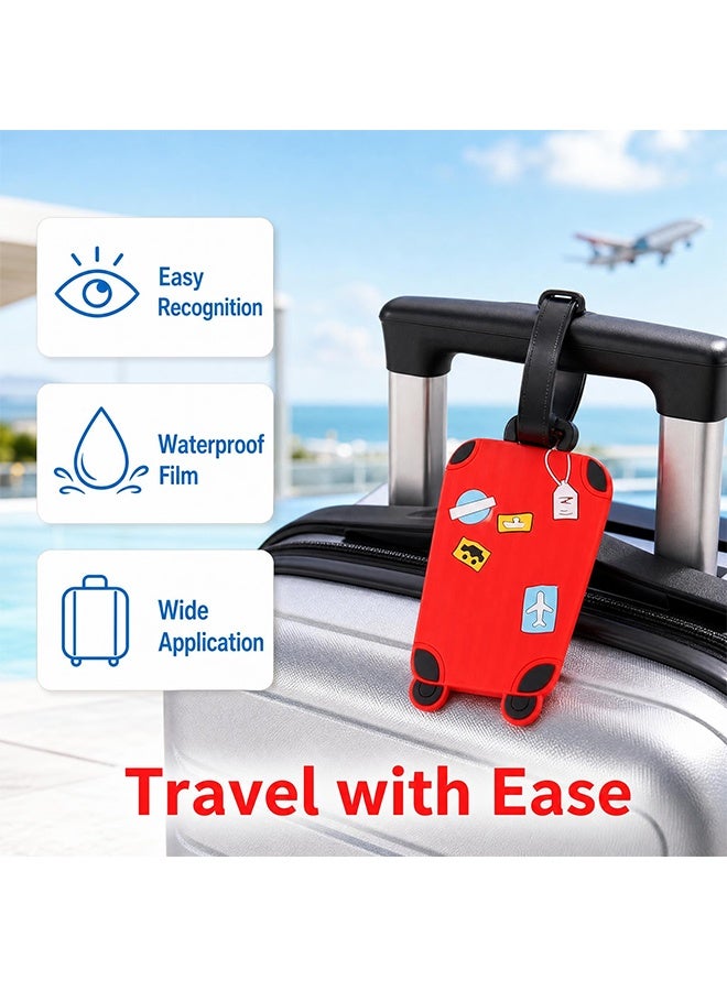 6PCS Colorful Silicone Luggage Tags, Personalized Cartoon Suitcase Labels with Waterproof Information Card, Adjustable Strap Travel Bag Identifiers for Luggage Backpack - Image 3