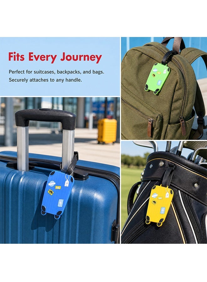 6PCS Colorful Silicone Luggage Tags, Personalized Cartoon Suitcase Labels with Waterproof Information Card, Adjustable Strap Travel Bag Identifiers for Luggage Backpack - Image 5