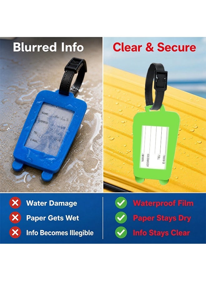 6PCS Colorful Silicone Luggage Tags, Personalized Cartoon Suitcase Labels with Waterproof Information Card, Adjustable Strap Travel Bag Identifiers for Luggage Backpack - Image 2