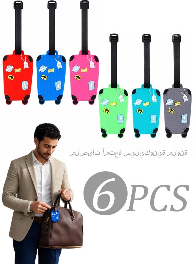 6PCS Colorful Silicone Luggage Tags, Personalized Cartoon Suitcase Labels with Waterproof Information Card, Adjustable Strap Travel Bag Identifiers for Luggage Backpack - Image 1