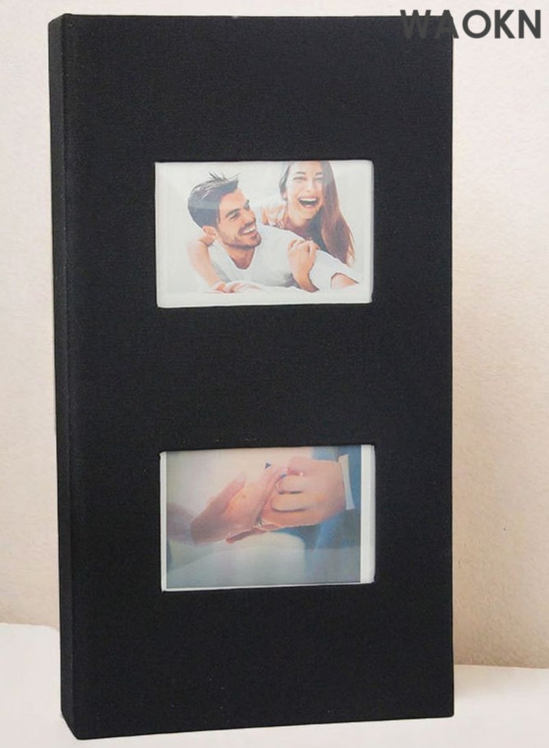 دبليو أيه أو كي أن ألبوم صور جلدي للصور مقاس 6 بوصات (10 × 15 سم) بسعة 300 صورة، سجل قصاصات يدوي الصنع، تصميم أفقي، للذكرى السنوية، الزفاف، السفر، حفلات استقبال المولود، إلخ، أسود - Image 1