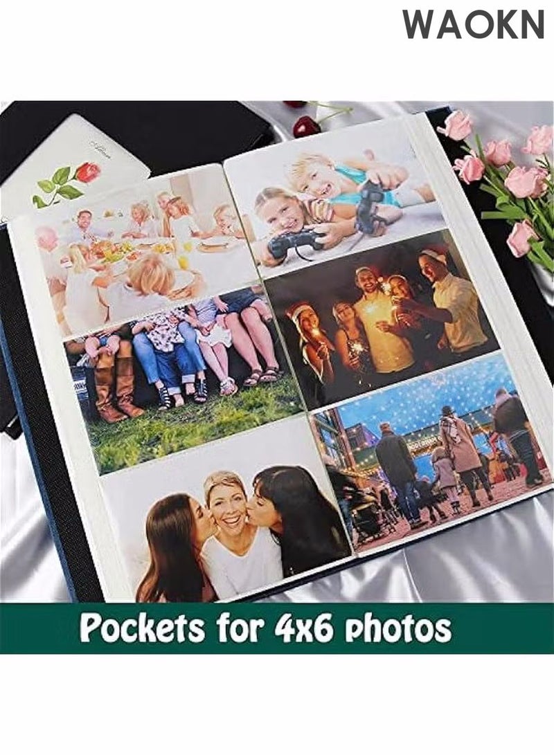 دبليو أيه أو كي أن ألبوم صور جلدي للصور مقاس 6 بوصات (10 × 15 سم) بسعة 300 صورة، سجل قصاصات يدوي الصنع، تصميم أفقي، للذكرى السنوية، الزفاف، السفر، حفلات استقبال المولود، إلخ، أسود - Image 4