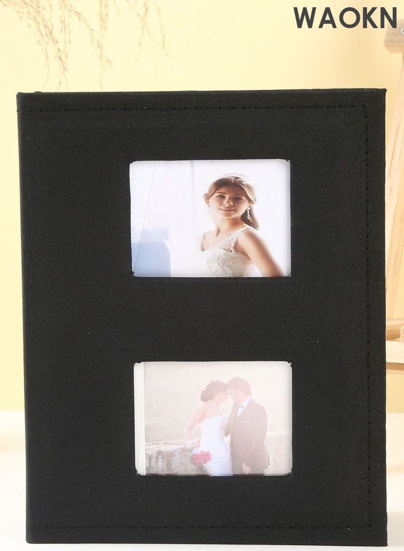 دبليو أيه أو كي أن ألبوم صور جلدي للصور مقاس 6 بوصات (10 × 15 سم) بسعة 300 صورة، سجل قصاصات يدوي الصنع، تصميم أفقي، للذكرى السنوية، الزفاف، السفر، حفلات استقبال المولود، إلخ، أسود - Image 2