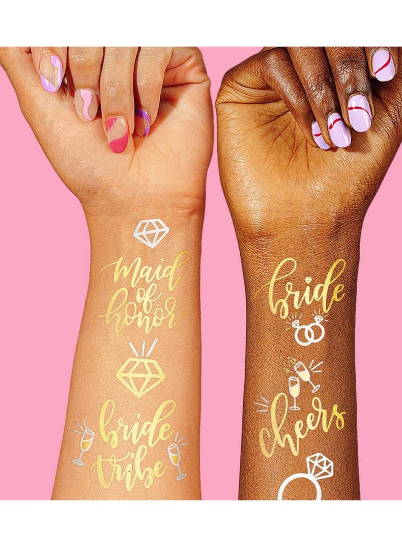Excefore 134 Pcs Bachelorette Party Tattoos Party Temporary Tattoos Metallic Gold Bridal Party Tattoos for Wedding Night Bachelorette Party Bridal Shower Favor  - Image 5
