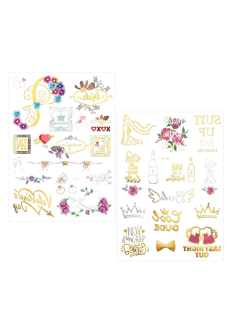 Excefore 134 Pcs Bachelorette Party Tattoos Party Temporary Tattoos Metallic Gold Bridal Party Tattoos for Wedding Night Bachelorette Party Bridal Shower Favor  - Image 3