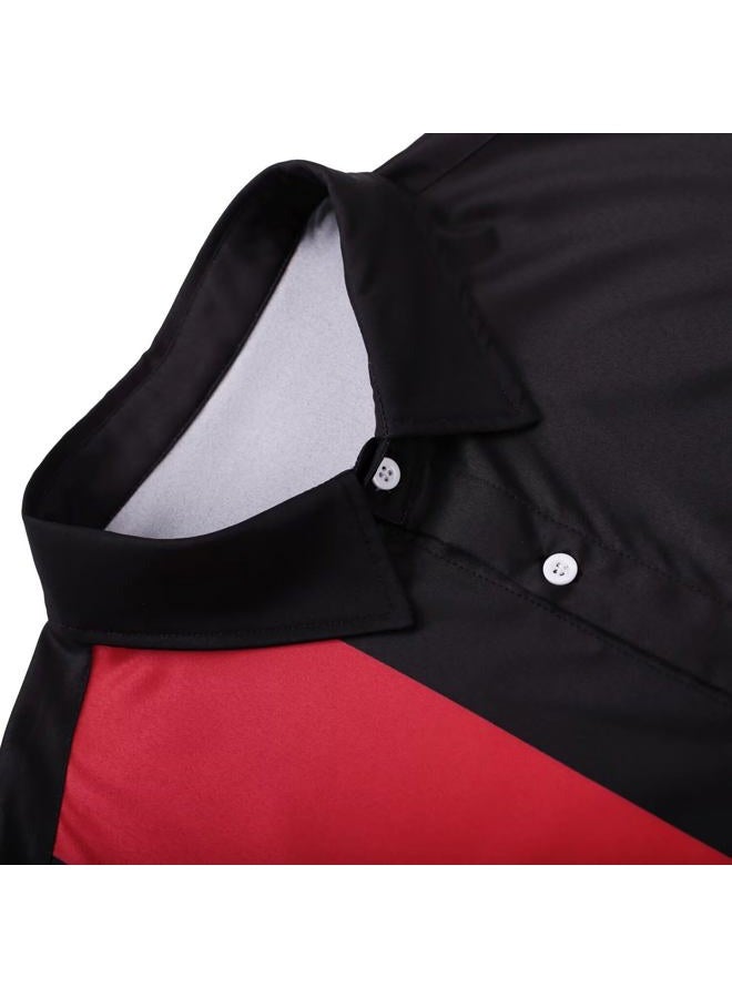 Lzzidou Men's Vintage Bowling Shirt 1950s Retro Short Sleeve Button Down Shirts, Red and Black, XL - Image 3