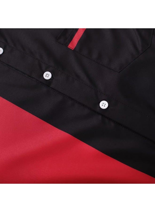 Lzzidou Men's Vintage Bowling Shirt 1950s Retro Short Sleeve Button Down Shirts, Red and Black, XL - Image 4