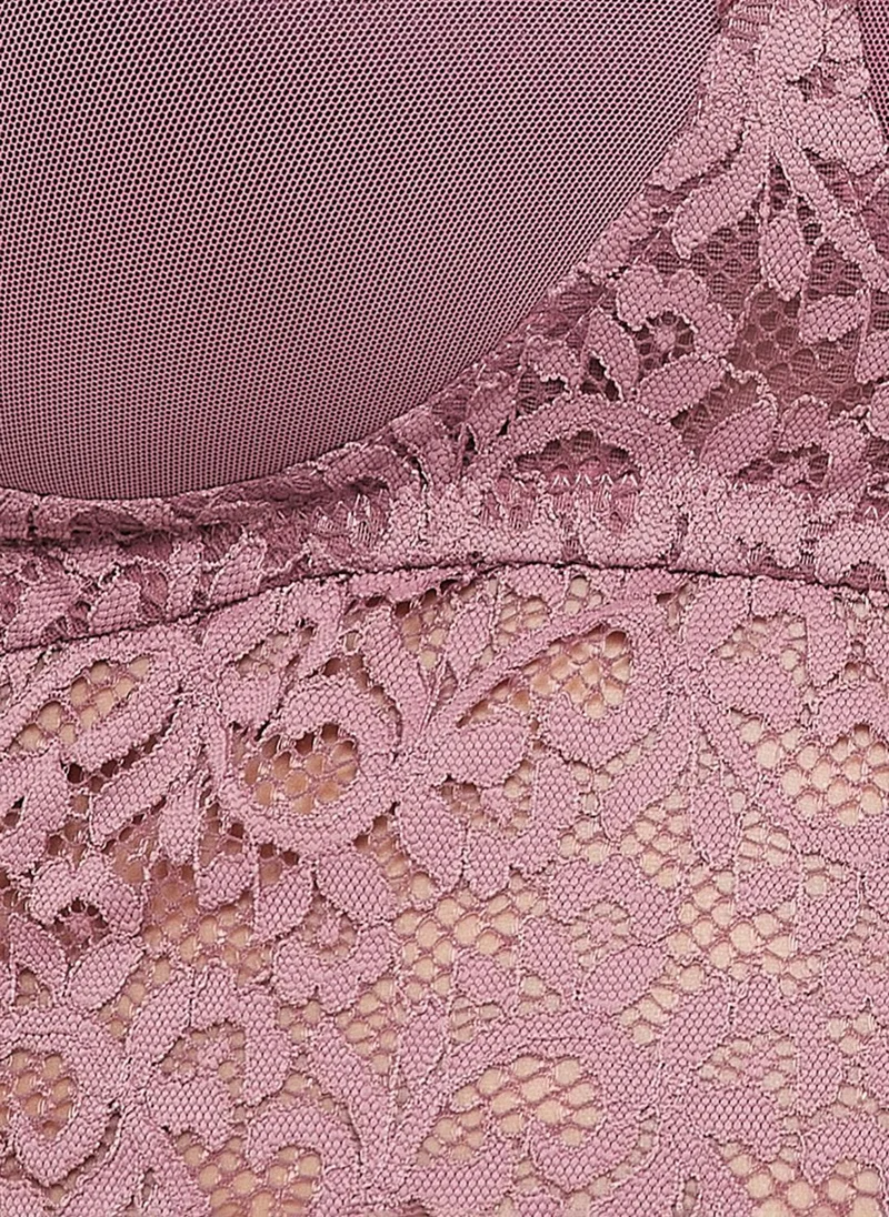 Clovia Purple Clovia Padded Non-Wired Full Cup Racerback Longline Bralette in Mauve - Lace for Women | Best Price UAE