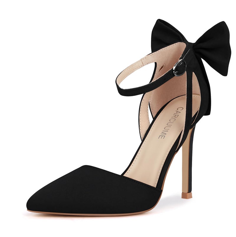 Carcuume Women's Closed Toe Heels Bow Stiletto Heel Sandals Pointed Toe Pumps Wedding Shoes, BELLEOO-Black-8 - Image 1