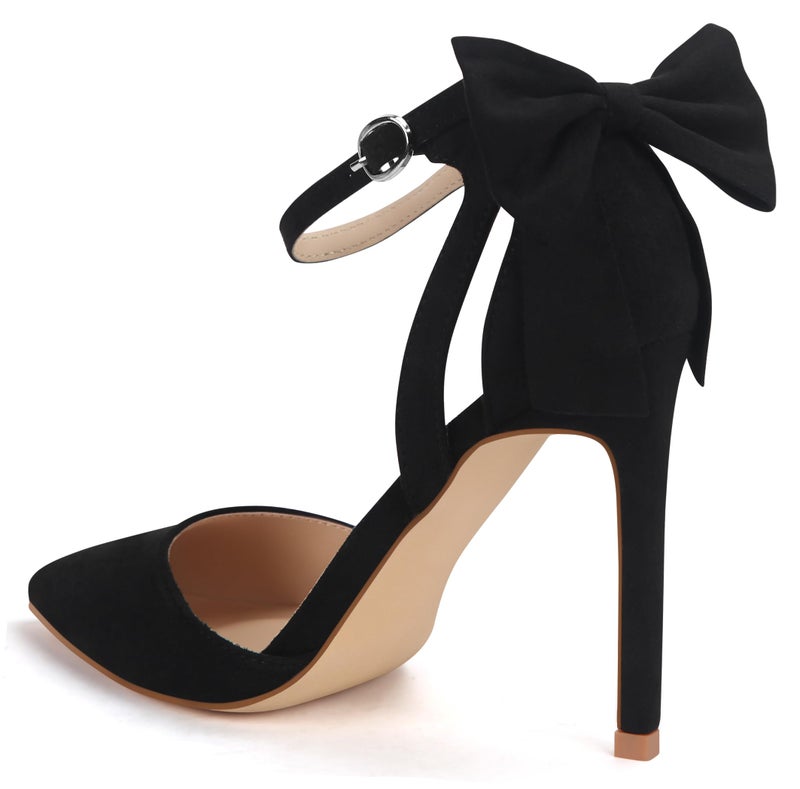 Carcuume Women's Closed Toe Heels Bow Stiletto Heel Sandals Pointed Toe Pumps Wedding Shoes, BELLEOO-Black-8 - Image 4