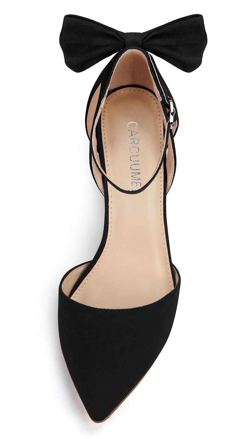 Carcuume Women's Closed Toe Heels Bow Stiletto Heel Sandals Pointed Toe Pumps Wedding Shoes, BELLEOO-Black-8 - Image 3