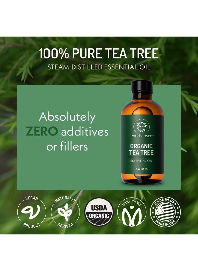 إيفي هانسن زيت شجرة الشاي العضوي (4 أونصة) | Melaleuca Alternifolia | زيت شجرة الشاي العطري النقي للبشرة وفروة الرأس والأظافر والعلاج بالروائح 