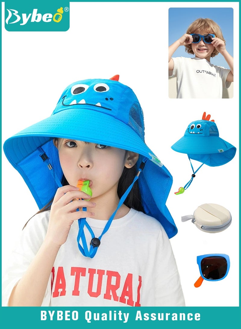 Bybeo Kids Sun Hat with Sun Glasses, UPF 50+ Toddler Cartoon Sun Hat with Floppy Wide Brim, Baby Bucket Hat, Summer Beach Hats for Boys Girls with Mesh and Adjustable Chin Strap - Image 1