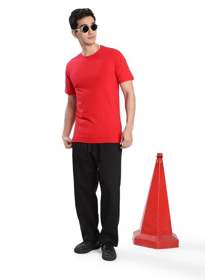 Styli Men Red Cotton Lycra Slim Fit T-Shirt By Bene Kleed