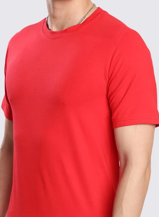 Styli Men Red Cotton Lycra Slim Fit T-Shirt By Bene Kleed