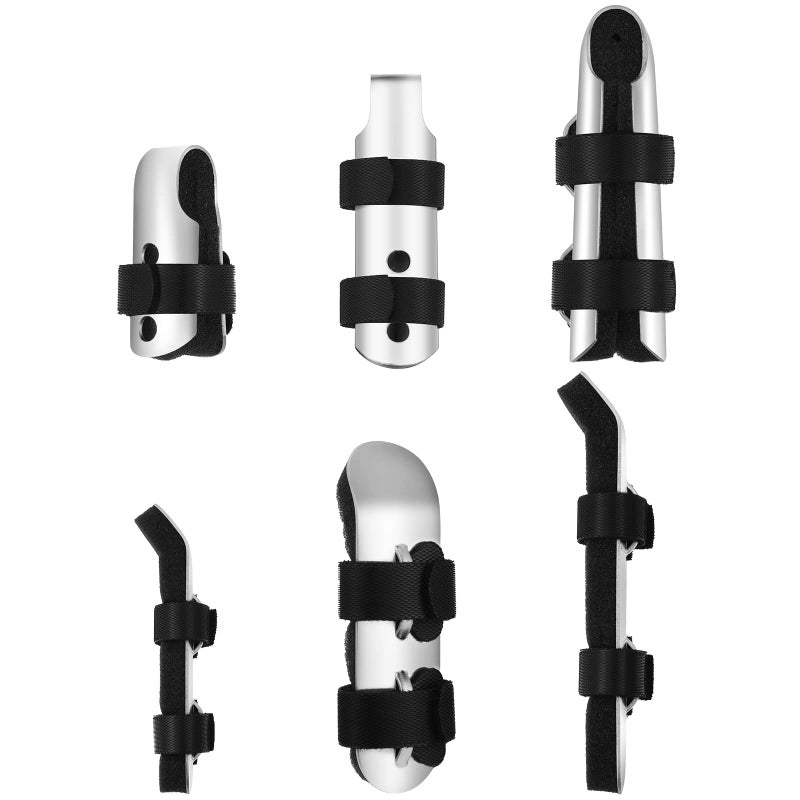 BBTO 6 Pcs Finger Splint Metal Support Finger Brace Arthritis Knuckle Immobilization with Soft Foam Inner Band and Protective Vent for Adults and Children, 2 Styles, Different Sizes(Black) - Image 1