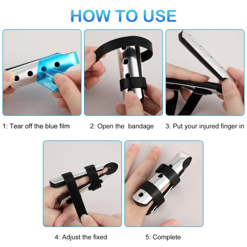 BBTO 6 Pcs Finger Splint Metal Support Finger Brace Arthritis Knuckle Immobilization with Soft Foam Inner Band and Protective Vent for Adults and Children, 2 Styles, Different Sizes(Black) - Image 5