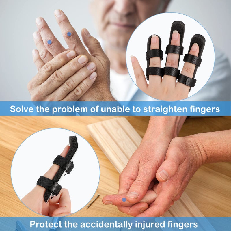 BBTO 6 Pcs Finger Splint Metal Support Finger Brace Arthritis Knuckle Immobilization with Soft Foam Inner Band and Protective Vent for Adults and Children, 2 Styles, Different Sizes(Black) - Image 2
