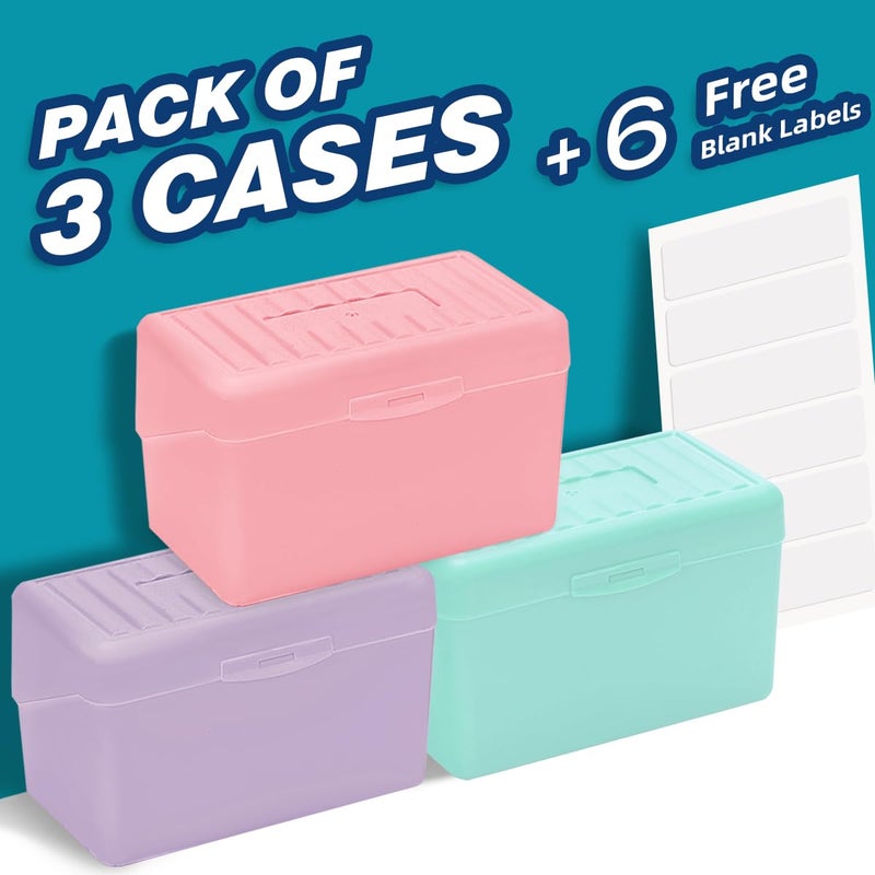 H4D Index Card Holder 3x5, Index Card Box Organizer Case, 3x5 Flash Note Card Holder, 3 Packs (Pastel Colors) - Image 2