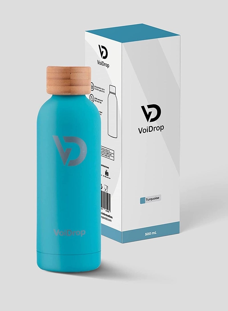 Thermal Bottle 500ML Bamboo Cap Bottle Vacuum Insulated Water Bottle Double Layer Stainless Steel Sports Water Bottle Leak Proof Water Bottle For Office School And Gym Turquoise Blue 20oz - Image 1