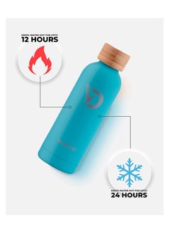 Generic Thermal Bottle 500ML Bamboo Cap Bottle Vacuum Insulated Water Bottle Double Layer Stainless Steel Sports Water Bottle Leak Proof Water Bottle For Office School And Gym Turquoise Blue 20oz  - Image 2