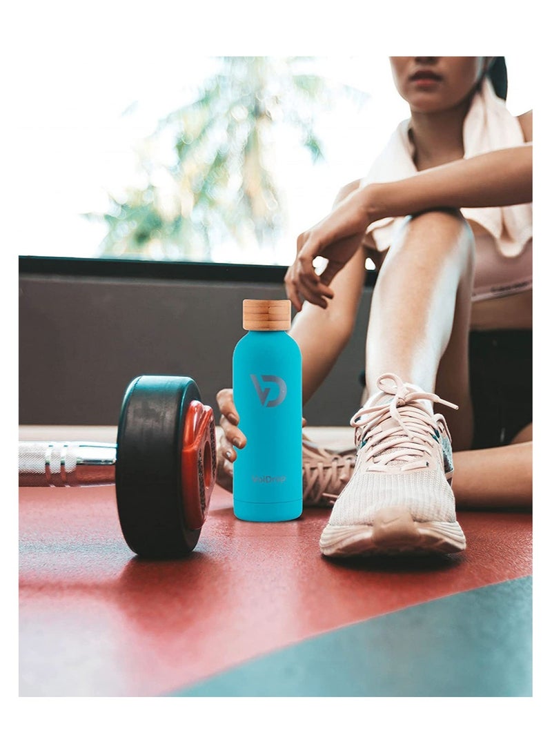 Thermal Bottle 500ML Bamboo Cap Bottle Vacuum Insulated Water Bottle Double Layer Stainless Steel Sports Water Bottle Leak Proof Water Bottle For Office School And Gym Turquoise Blue 20oz - Image 3