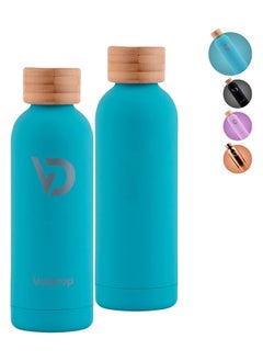 Generic Thermal Bottle 500ML Bamboo Cap Bottle Vacuum Insulated Water Bottle Double Layer Stainless Steel Sports Water Bottle Leak Proof Water Bottle For Office School And Gym Turquoise Blue 20oz  - Image 4