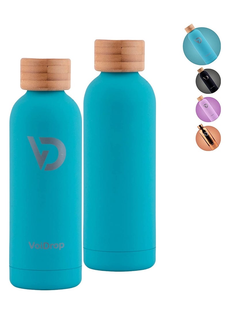Thermal Bottle 500ML Bamboo Cap Bottle Vacuum Insulated Water Bottle Double Layer Stainless Steel Sports Water Bottle Leak Proof Water Bottle For Office School And Gym Turquoise Blue 20oz - Image 4