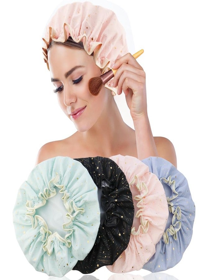 TCOTBE 4 Pieces Shower Caps for Women, Double layer shower cap, Elastic Reusable Bathing Hair Cap Environmental Protection Hair Bath Caps,PEVA Adult Bathing Cap Bath Hair Cover - Image 3