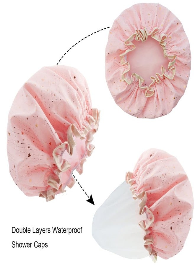 TCOTBE 4 Pieces Shower Caps for Women, Double layer shower cap, Elastic Reusable Bathing Hair Cap Environmental Protection Hair Bath Caps,PEVA Adult Bathing Cap Bath Hair Cover - Image 2