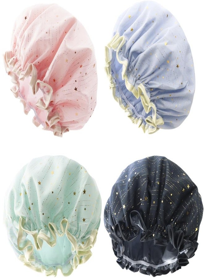 TCOTBE 4 Pieces Shower Caps for Women, Double layer shower cap, Elastic Reusable Bathing Hair Cap Environmental Protection Hair Bath Caps,PEVA Adult Bathing Cap Bath Hair Cover - Image 1