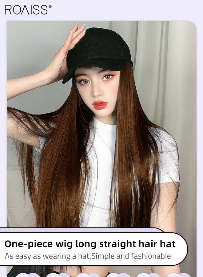 roaiss Baseball Cap Wig Long Straight Wig Hat Hair Extension for Women Girls Daily, Synthetic Wig Hat for Ladies Adjustable Baseball Hat Wig, 60cm (24 inch)  - Image 3
