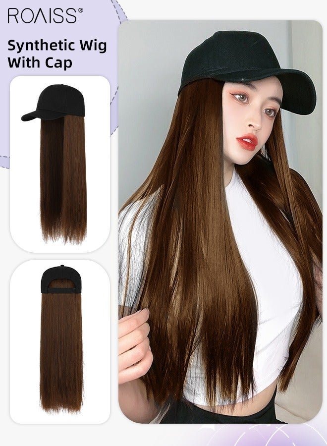 roaiss Baseball Cap Wig Long Straight Wig Hat Hair Extension for Women Girls Daily, Synthetic Wig Hat for Ladies Adjustable Baseball Hat Wig, 60cm (24 inch)  - Image 1
