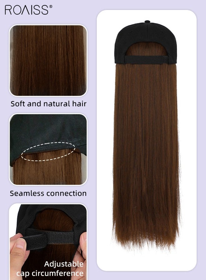 roaiss Baseball Cap Wig Long Straight Wig Hat Hair Extension for Women Girls Daily, Synthetic Wig Hat for Ladies Adjustable Baseball Hat Wig, 60cm (24 inch)  - Image 5