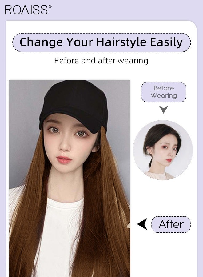 roaiss Baseball Cap Wig Long Straight Wig Hat Hair Extension for Women Girls Daily, Synthetic Wig Hat for Ladies Adjustable Baseball Hat Wig, 60cm (24 inch)  - Image 2