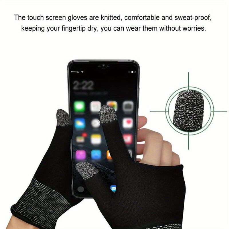 Black Gaming Touchscreen Finger Sleeves 2 Pcs And 4 Finger Glove Breathable Anti Slip Nylon - Image 3