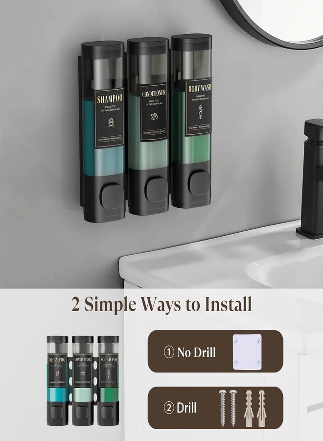Luxspire Shampoo and Conditioner Dispenser, No Drill Wall Mounted Shower Soap Dispenser 3 Chamber with Waterproof Labels, Easy Refill Soap Dispenser for Bathroom Hotel Kitchen, Black - Image 5