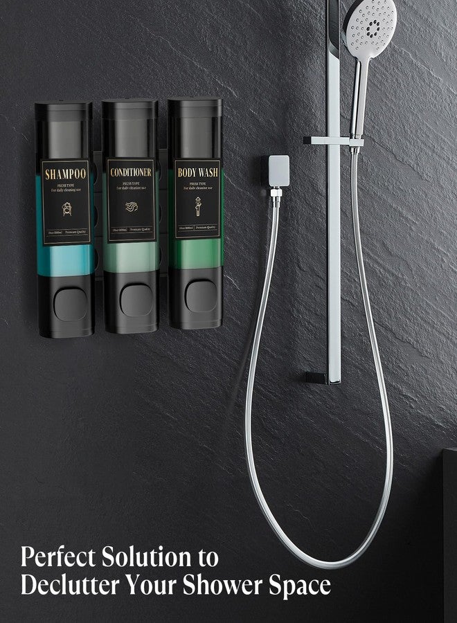 Luxspire Shampoo and Conditioner Dispenser, No Drill Wall Mounted Shower Soap Dispenser 3 Chamber with Waterproof Labels, Easy Refill Soap Dispenser for Bathroom Hotel Kitchen, Black - Image 2