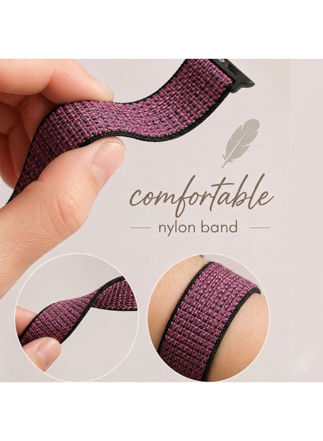 CATANES Breathable Nylon Sport Loop Band Compatible with Apple Watch 44mm 45mm 46mm 49mm for Women Men, iWatch Wrist Straps for Ultra 3 2, Se, Series 11 10 9 8 7 - burgundy black - Image 4