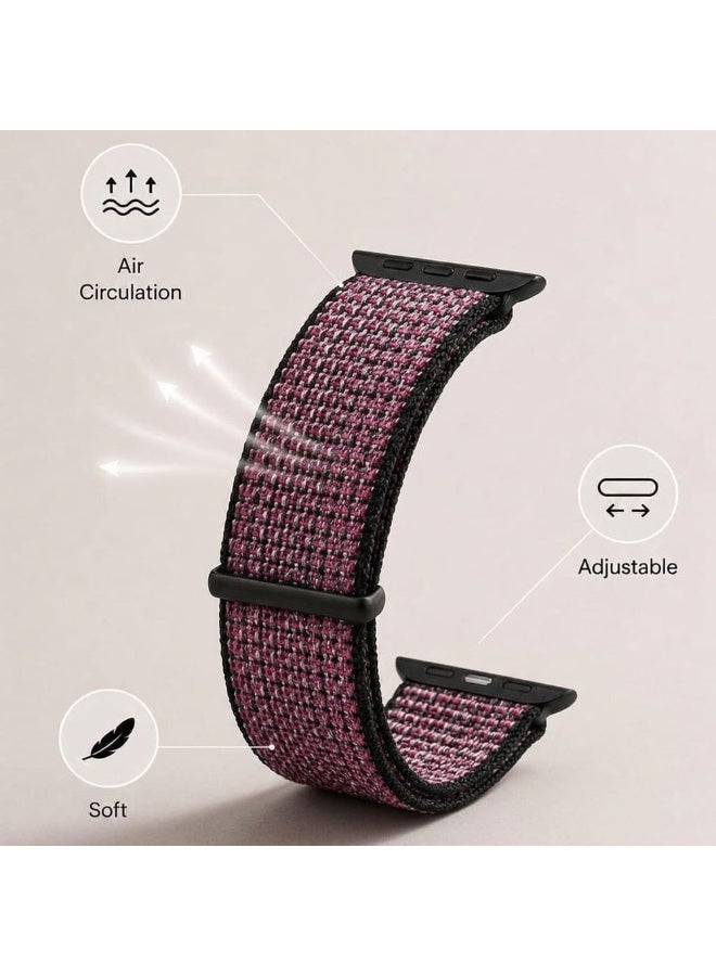 CATANES Breathable Nylon Sport Loop Band Compatible with Apple Watch 44mm 45mm 46mm 49mm for Women Men, iWatch Wrist Straps for Ultra 3 2, Se, Series 11 10 9 8 7 - burgundy black - Image 3