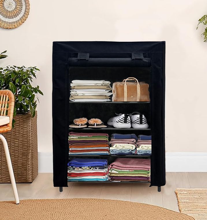 PHILOSHOP PHILOSHOP 4 Layer Black SpaceSaver Collapsible Wardrobe Maximize Your Space with Style - Image 2