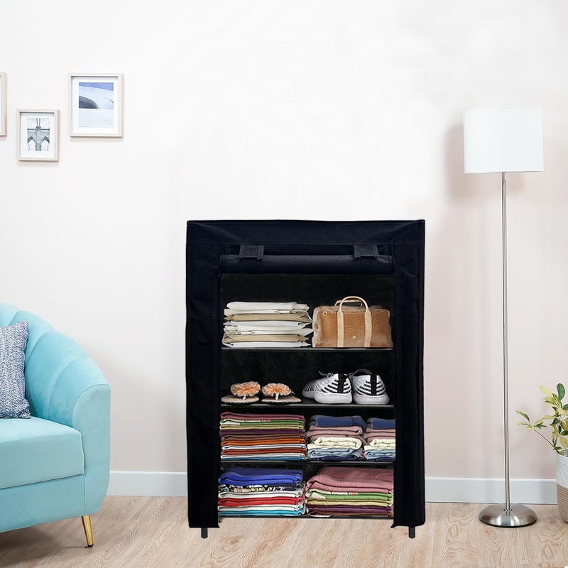 PHILOSHOP PHILOSHOP 4 Layer Black SpaceSaver Collapsible Wardrobe Maximize Your Space with Style - Image 3