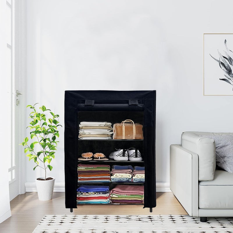 PHILOSHOP PHILOSHOP 4 Layer Black SpaceSaver Collapsible Wardrobe Maximize Your Space with Style - Image 1