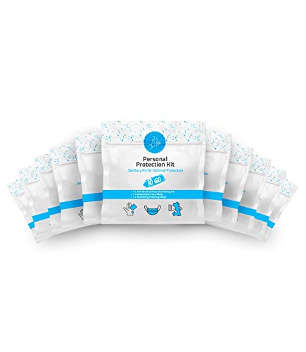 pH Advantage Mini Personal Protection Kit To-Go - 10 PACK! Mask, Hand Sanitizing Gel, Sanitizing Cleansing Wipe Packets. PPE On the Go! Single use Disposable Pocket-sized! Ideal for travel! - Image 1